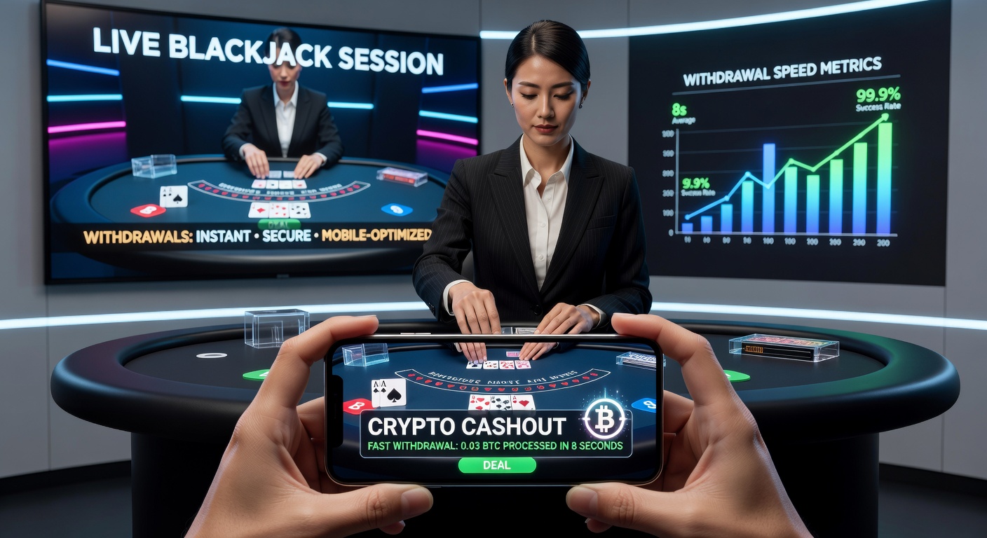 Mobile screen showing a live dealer blackjack game with crypto wallet interface open for withdrawal