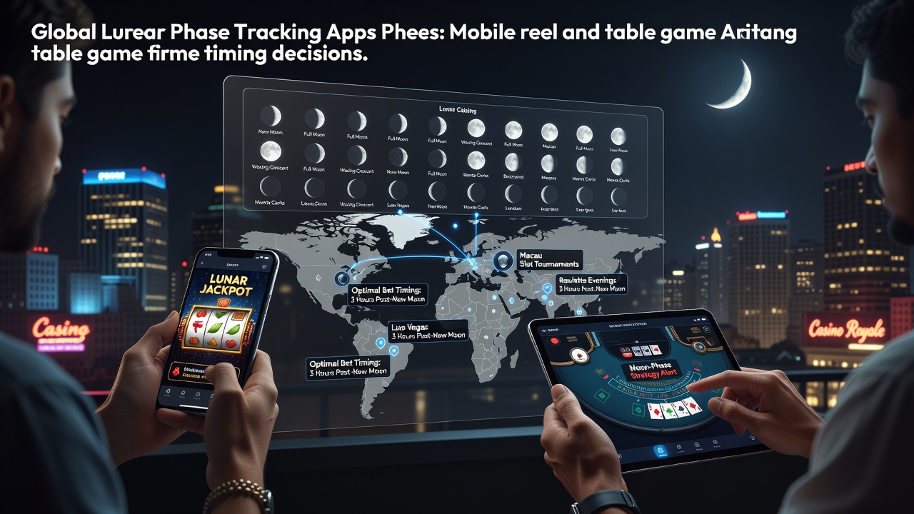 Mobile device displaying lunar phase tracking app alongside reel game interface with moon cycle overlay