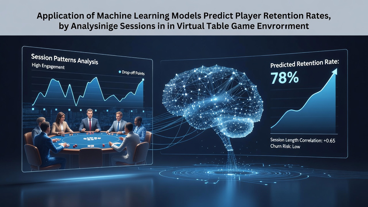 Machine learning dashboard displaying session pattern analysis for virtual table game player retention predictions