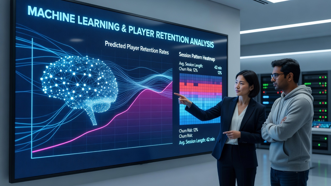 Visualization of neural network layers analyzing virtual poker session data for retention forecasting