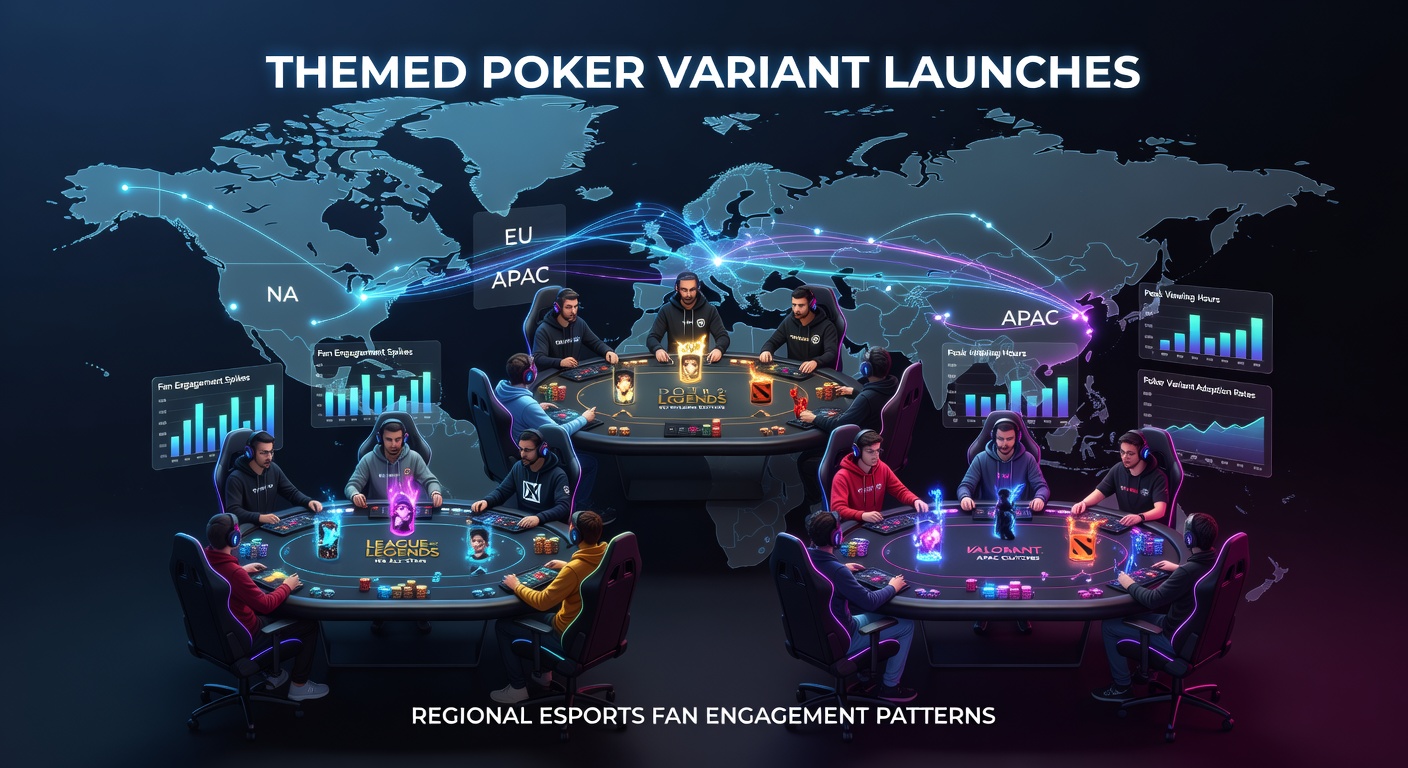 Esports fans gathered around digital poker tables featuring themed variants inspired by popular game titles