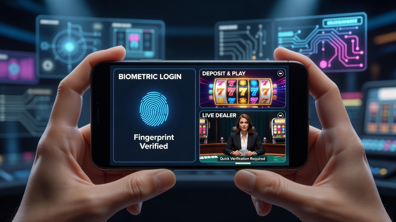 Mobile slot interface showing biometric login options alongside deposit methods