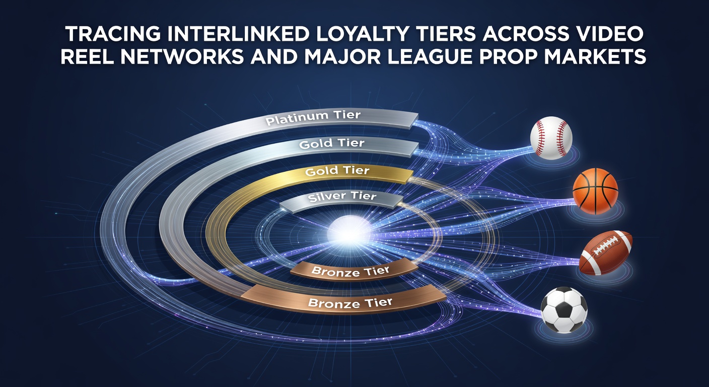Interconnected digital interfaces showing video reel slot games linked to major league sports prop betting dashboards with loyalty tier progress indicators